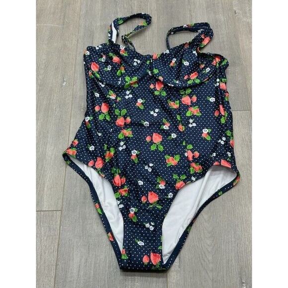 ModCloth Womens Brandy One Piece Swimsuit Underwire Fruity Polka Dot Navy Size M - Picture 4 of 10